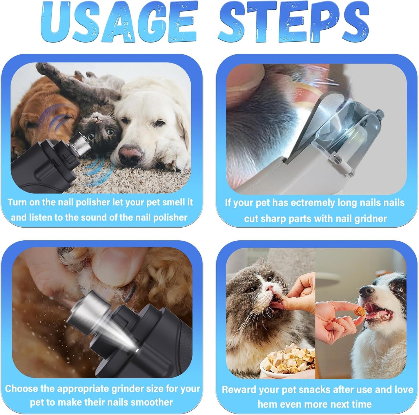 2-in-1 Cat Nail Clippers & Dog Nail Clippers Trimmers for Large Medium Small Dogs Cats Claw Trimmer Quick Sensor and Safety Guard USB Rechargeable with 2 LED Lights Dogs Nail Trimmer