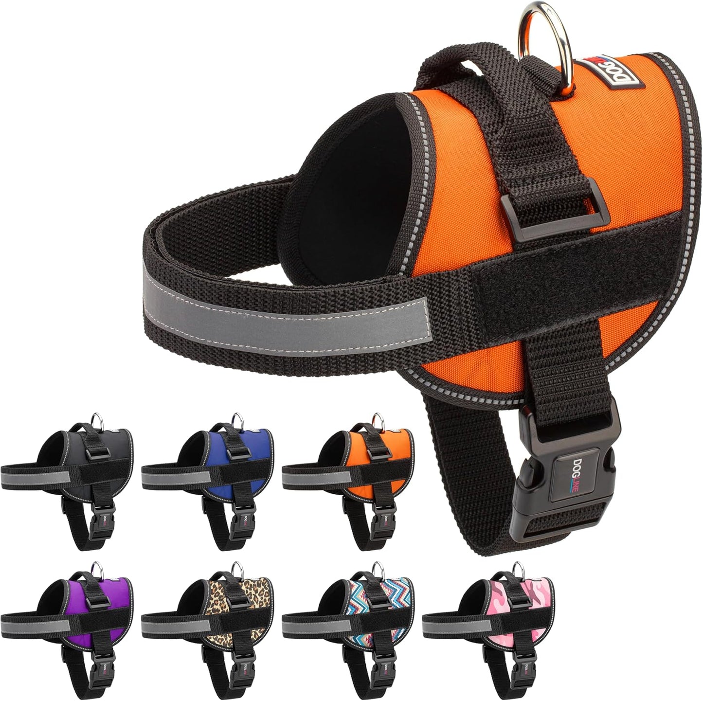 Dogline Dog Harness, Reflective No-Pull Adjustable Vest with Handle for Walking, Training, Breathable, No - Choke Harness for Small, Medium or Large Dogs Room for Patches Girth 22"-28" in Orange