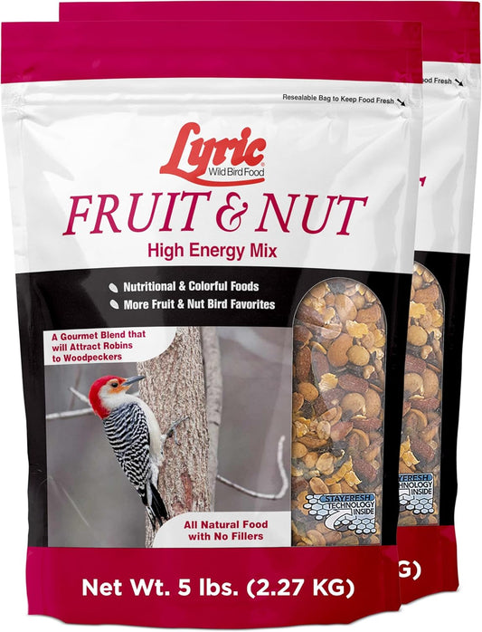 Lyric Fruit and Nut Wild Bird Seed - High Energy Wild Bird Food Mix - Attracts Woodpeckers, Chickadees & Other Songbirds - 10 lb. (pack of 2 - 5 lb bags)