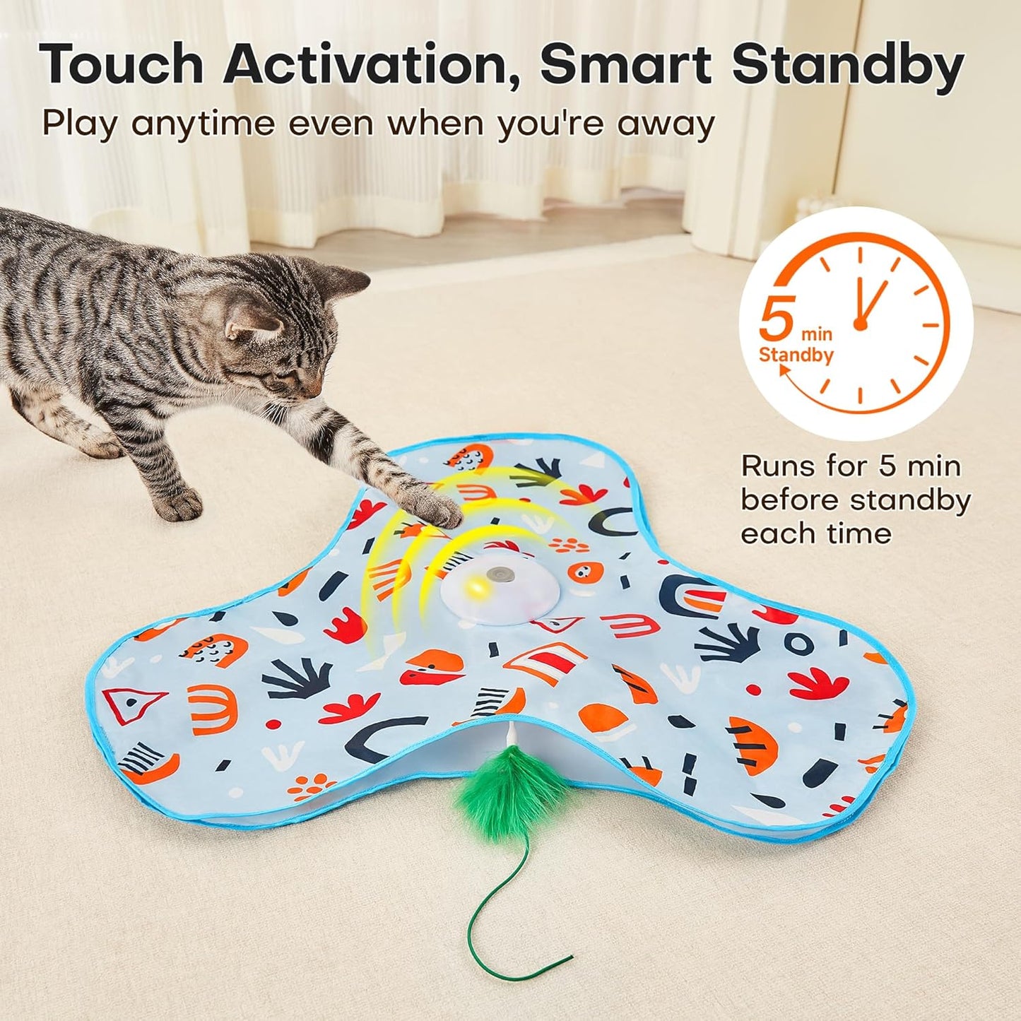 Potaroma Hide and Seek Interactive Cat Toys, Moving Concealed Wand Feather, Automatic Chargeable Indoor Kitten Exercise Kicker, Mouse Squeaky, Floral Cover