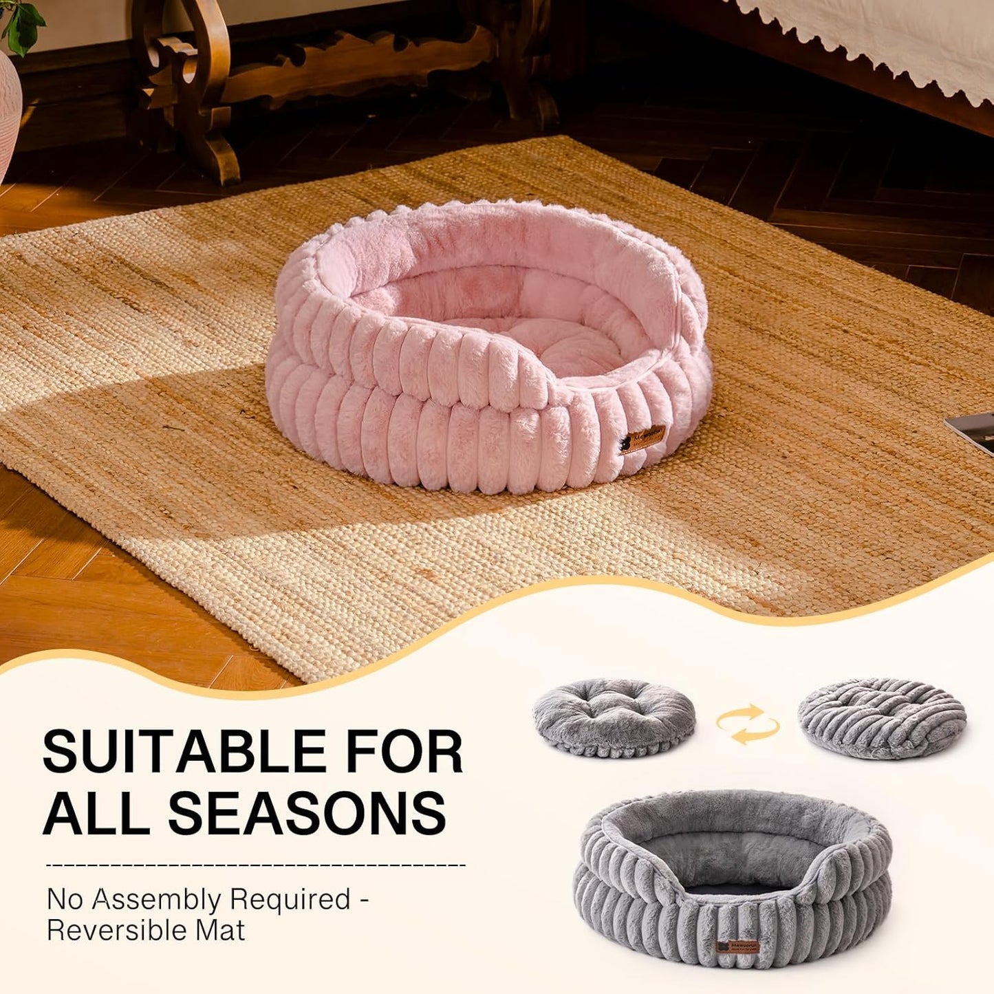 MEWOOFUN Dog Bed for Medium Dogs, Washable Large Cat Beds for Indoor Cats, Donut Pet Bed for Dogs and Cats with Anti-Slip Bottom (Pink, 27"x27"x10")