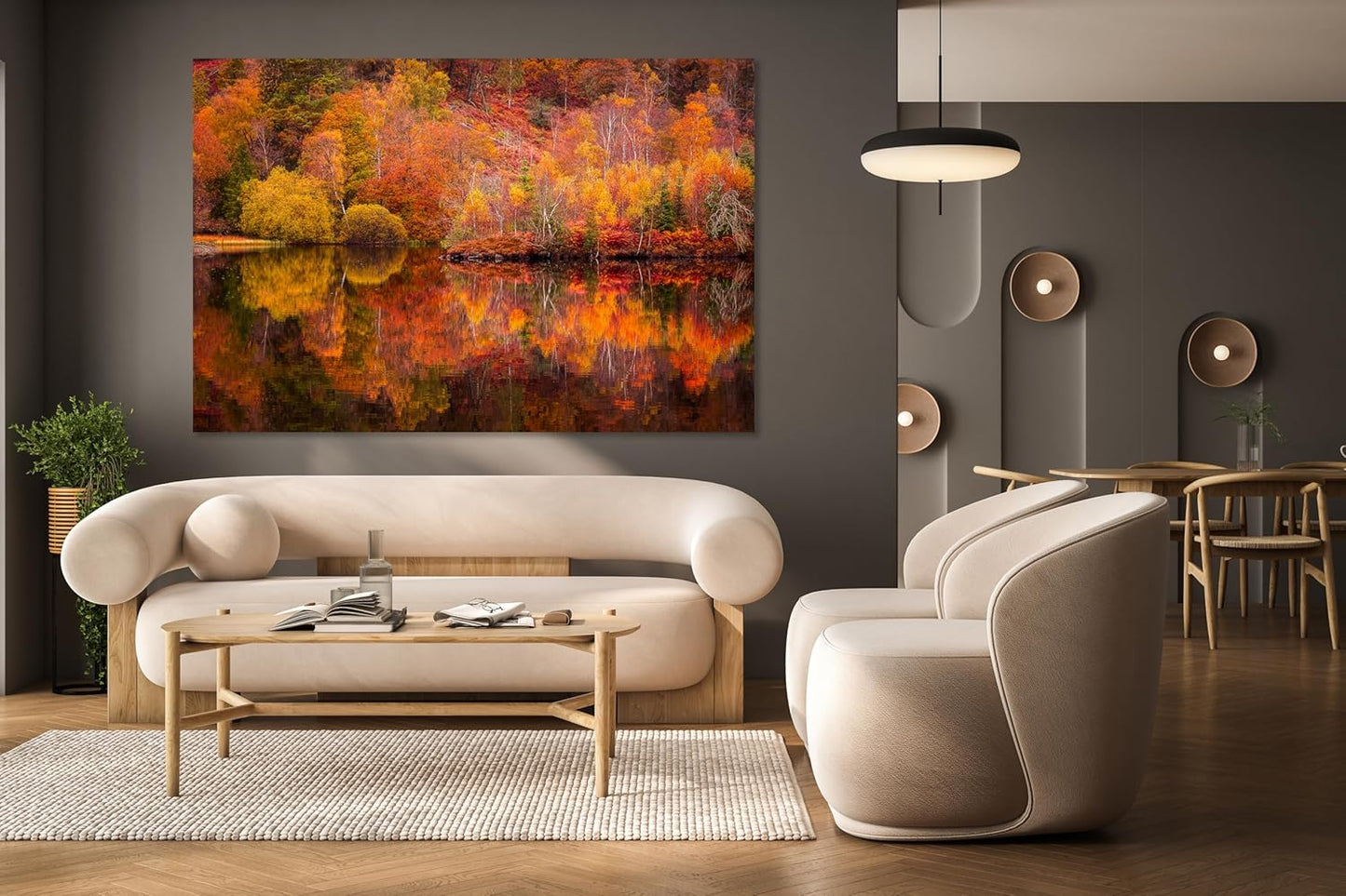 Nature Wall Art Prints - Ocean Forest Mountain Lake Canvas Landscapes - Small to Extra Large Living Room Bedroom Kitchen Bathroom Décor (Autumn Forest with Lake, 24L" x 36W")