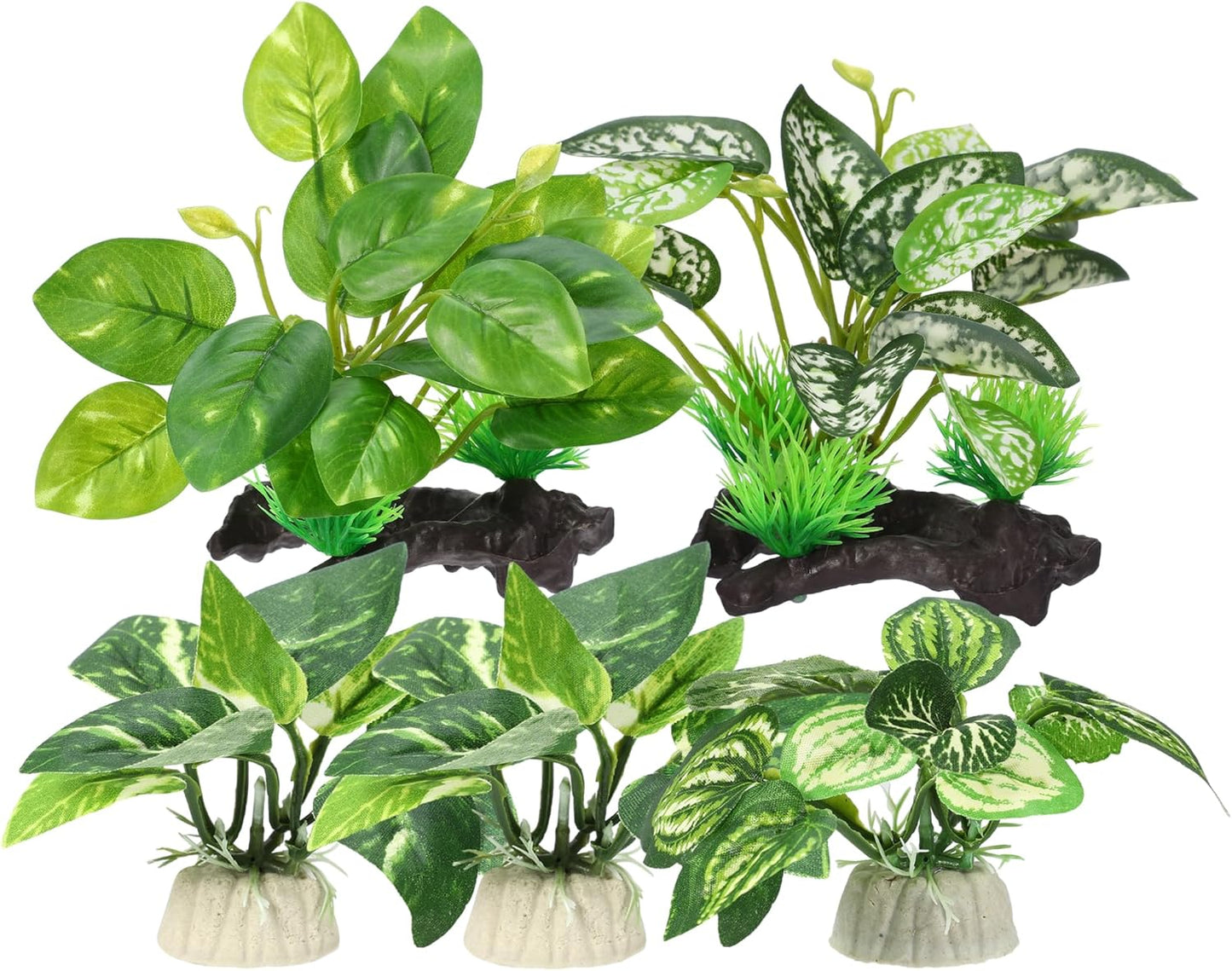 Aquarium Plastic Plants, Driftwood Betta Silk Plants, Silk Plants Aquarium Set Decor, Silk Aquarium Plants for Betta Fish (Green, 5pcs)