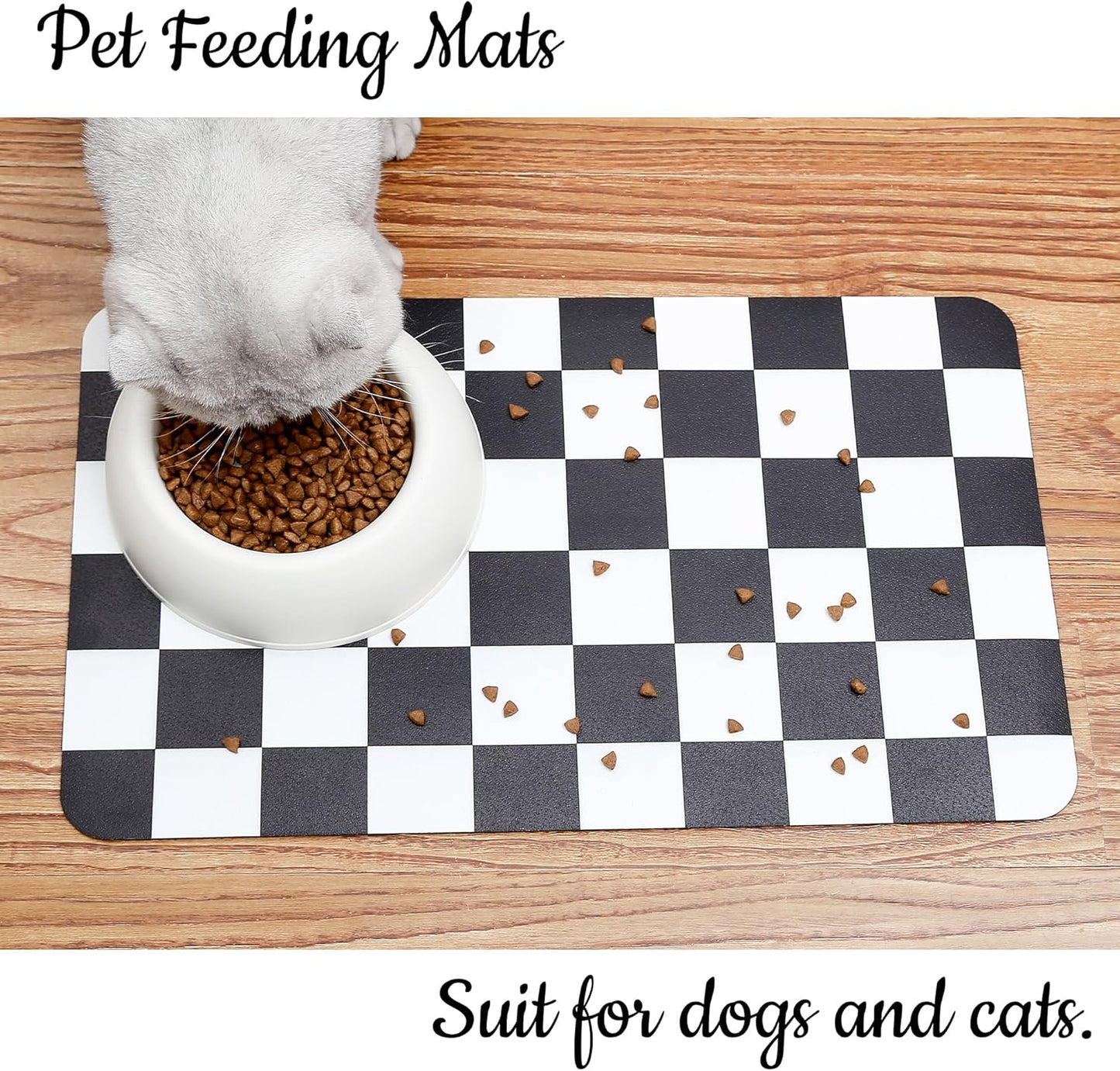 Ralxion Checkered Dog Feeding Mat, Absorbent Mats for Dog Food and Water Bowl, Dispenser, Modern Aesthetic Black White Checkerboard Pet Placemat for Dogs, Cats, Puppy Accessories, 12" X19”