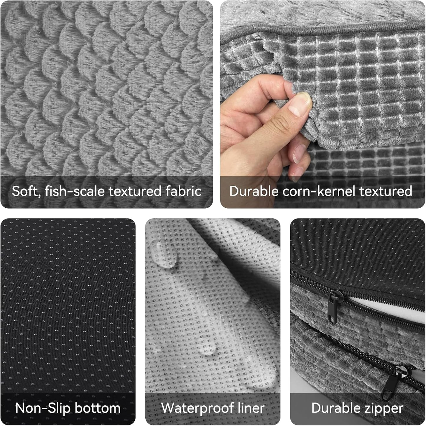 JOEJOY Orthopedic Dog Bed for Medium Dogs, Egg-Crate Memory Foam Pet Bed with Bolster Sides, Waterproof Lining, Removable Washable Cover & Non-Slip Bottom, Grey