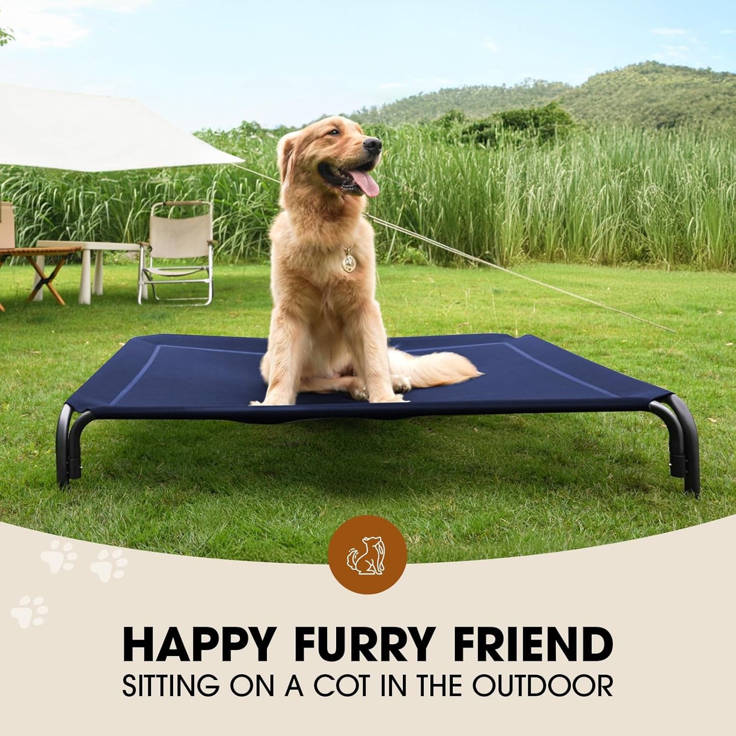 Elevated Dog Bed, Raised Outdoor Dog Bed for Extra Large Sized Dogs, Portable Cooling Pet Cot with Breathable & Washable Mesh, Indoor & Outdoor Pet Hammock with Skid-Resistant Feet.