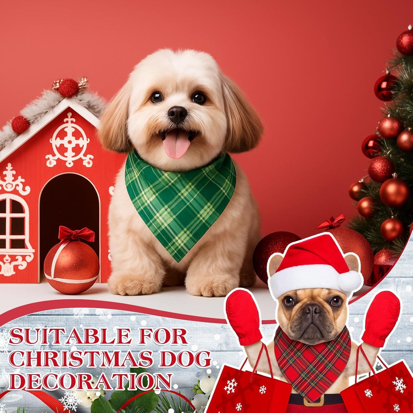 Abbylike 50 Pieces Christmas Plaid Dog Bandanas Bulk Xmas Bandanas for Dogs Triangle Kerchief Bibs Scarf Set for Christmas Pet Costume Accessories Decoration (19.7 x 13.8 x 13.8)
