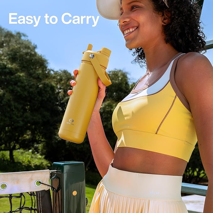 Insulated Water Bottle with Straw Stainless Steel Water Bottle, Leak-Proof, BPA-Free, Double Wall Vacuum Keeps Cold for 24 Hours for Sports, Travel, School (32 oz, Elfin Yellow)