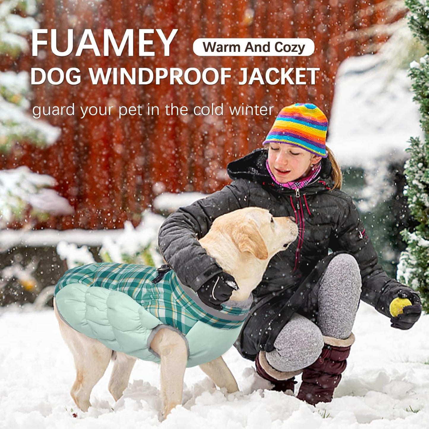 FUAMEY Dog Coat for Small Dogs,Waterproof Dog Winter Jacket with Harness Built in Puppy Cold Weather Coats Reflective Pet Vest with Zipper Warm Fleece Dogs Snowsuit Windproof Green Plaid XS