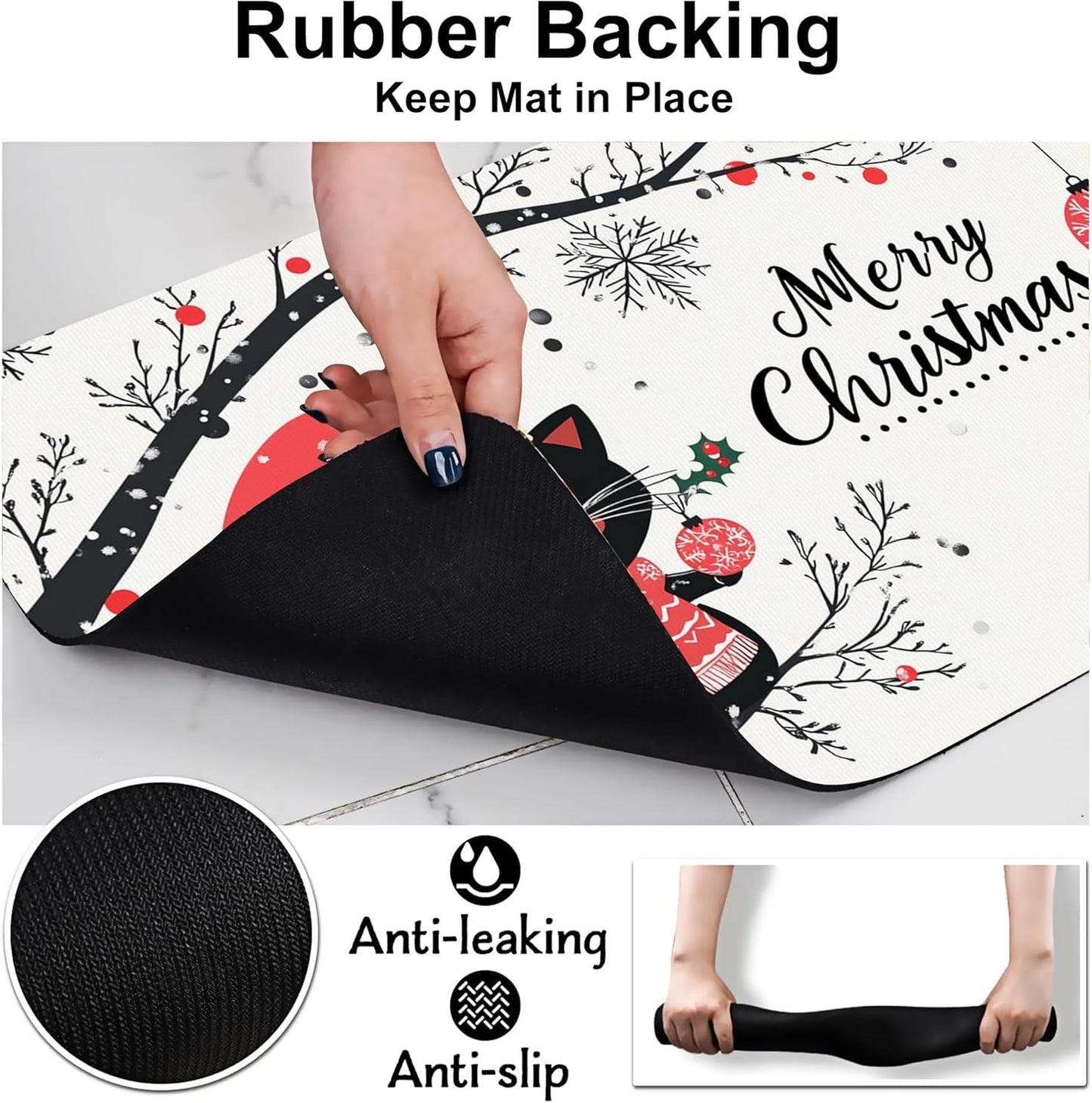 Christmas Black Cat Pet Feeding Mat-Quick Dry Absorbent Dog Cat Food Mat, Anti-Slip Water Bowl Mats for Messy Eaters-No Stains Indoor Pet Accessories 16"x24"