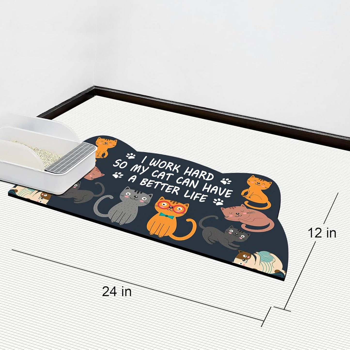 Cat Food Mats for Indoor 24""x12"" Cat Feeding Bowl Mat Absorbent Quick Dry Mat Pet Feeding Mat (Grey)