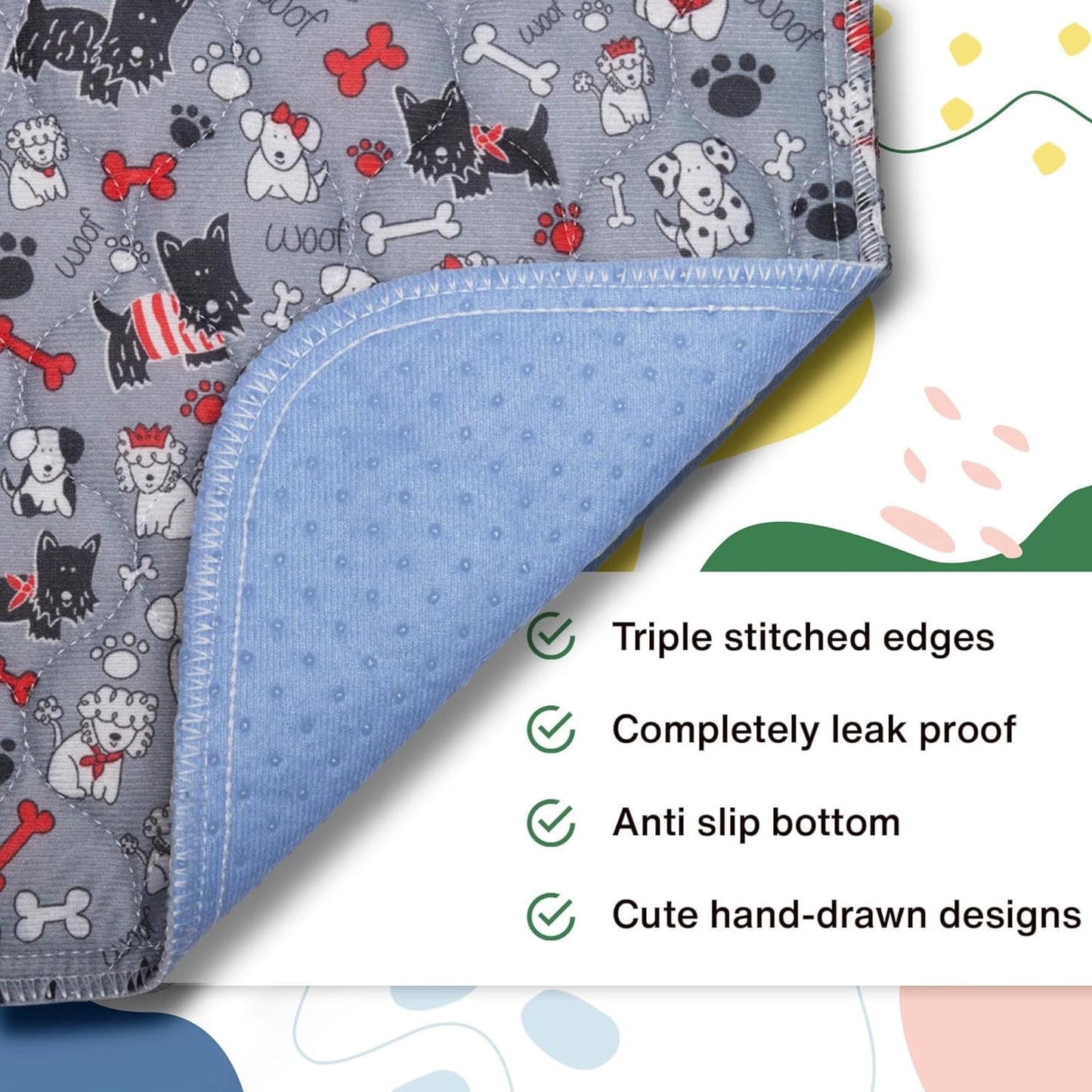 Caldwell's Pet Supply Co. 18x24 Potty Pads, Washable Pee Pads for Dogs, Reusable Pee Pad for Dogs, Puppy Potty Mat, Whelping Rug, Reusable Puppy Mat, Small (Set of 4)