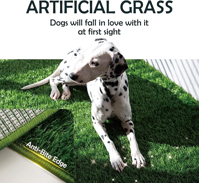 MEEXPAWS Dog Grass Pad with Foldable Dog Litter Box, Extra Large Pee Pad Holder Foldable Liner Base High Side with Odor Free Artificial Grass for Potty Training Balcony, 2 PCS Reusable Pee Pads