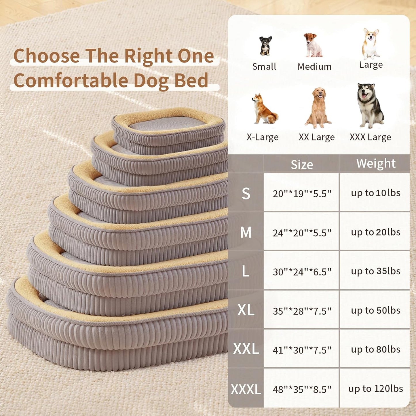 Orthopedic Dog Bed for Large Dogs Breeds, High Density Egg Crate Foam Dog Sofa Beds,Oval Kennel Bed, Pet Couch Bed with Four Sided Bolster, Removable Washable Cover& Non-Slip Bottom