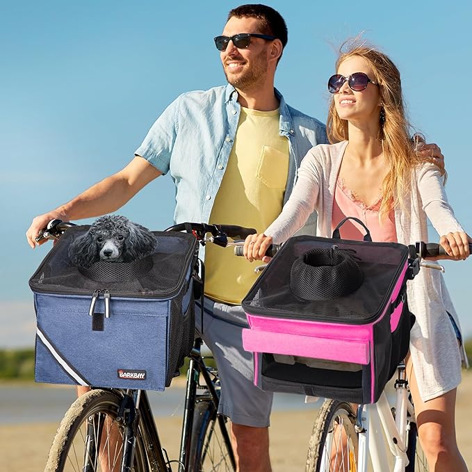 Pet Carrier Bicycle Basket Bag Pet Carrier/Booster Backpack for Dogs and Cats with Big Side Pockets,Comfy & Padded Shoulder Strap,Travel with Your Pet Safety（Pink Carnation）