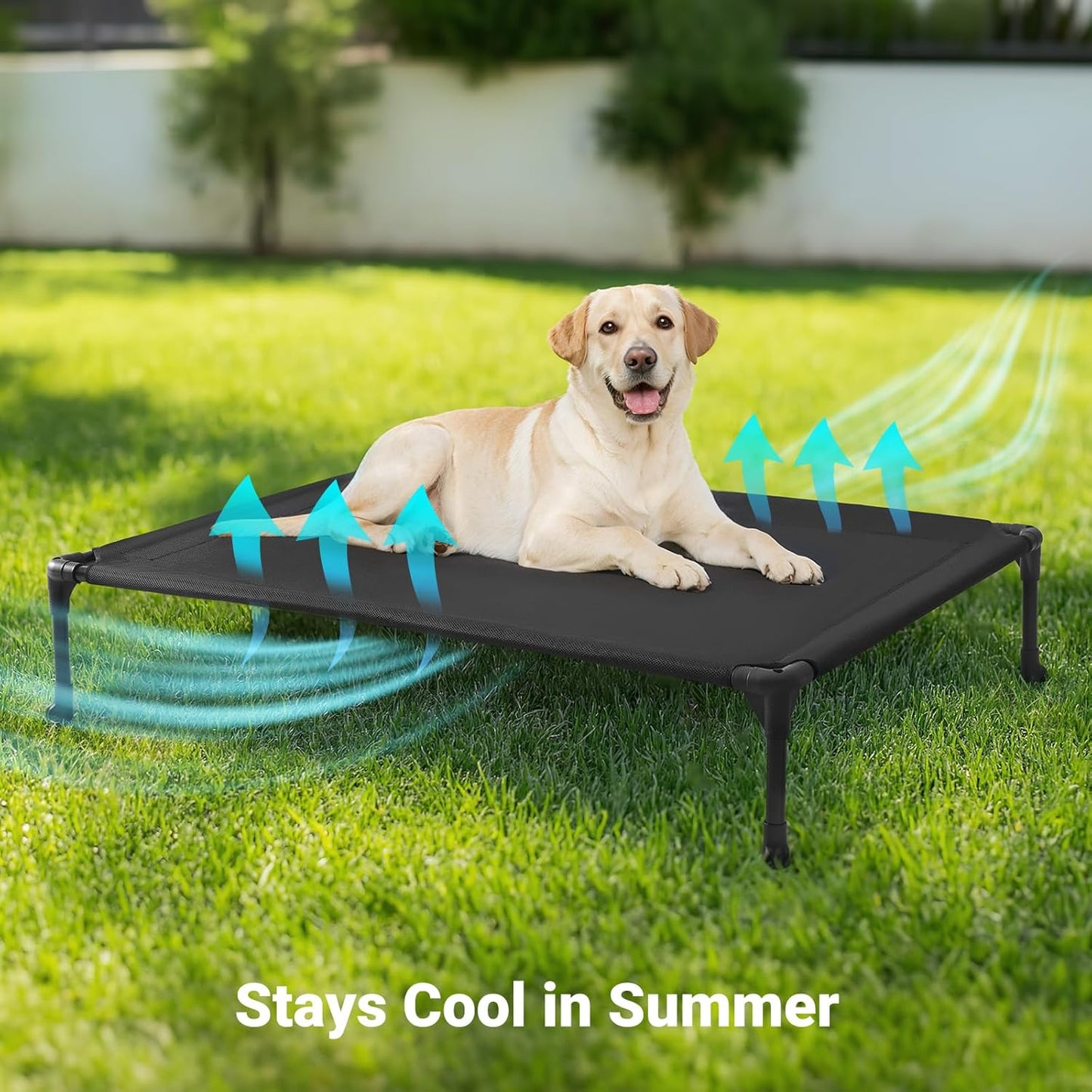 Veehoo Outdoor Elevated Dog Cot Bed, Cooling Raised Pet Bed for Large Dogs, Washable Breathable Mesh Hammock Bed with No-Slip Feet, Indestructible Ground Off Training Platform Cot-42"x30" Brown