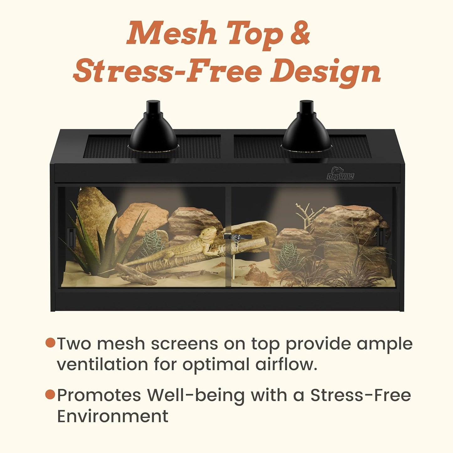 50 Gallon PVC Reptile Enclosure, RepWild 36"x18"x18" Terrarium/Tank with Heavy-Duty Screen Top, Glass Sliding Doors & Lock for Bearded Dragons, Ball Python, Geckos, Lizards