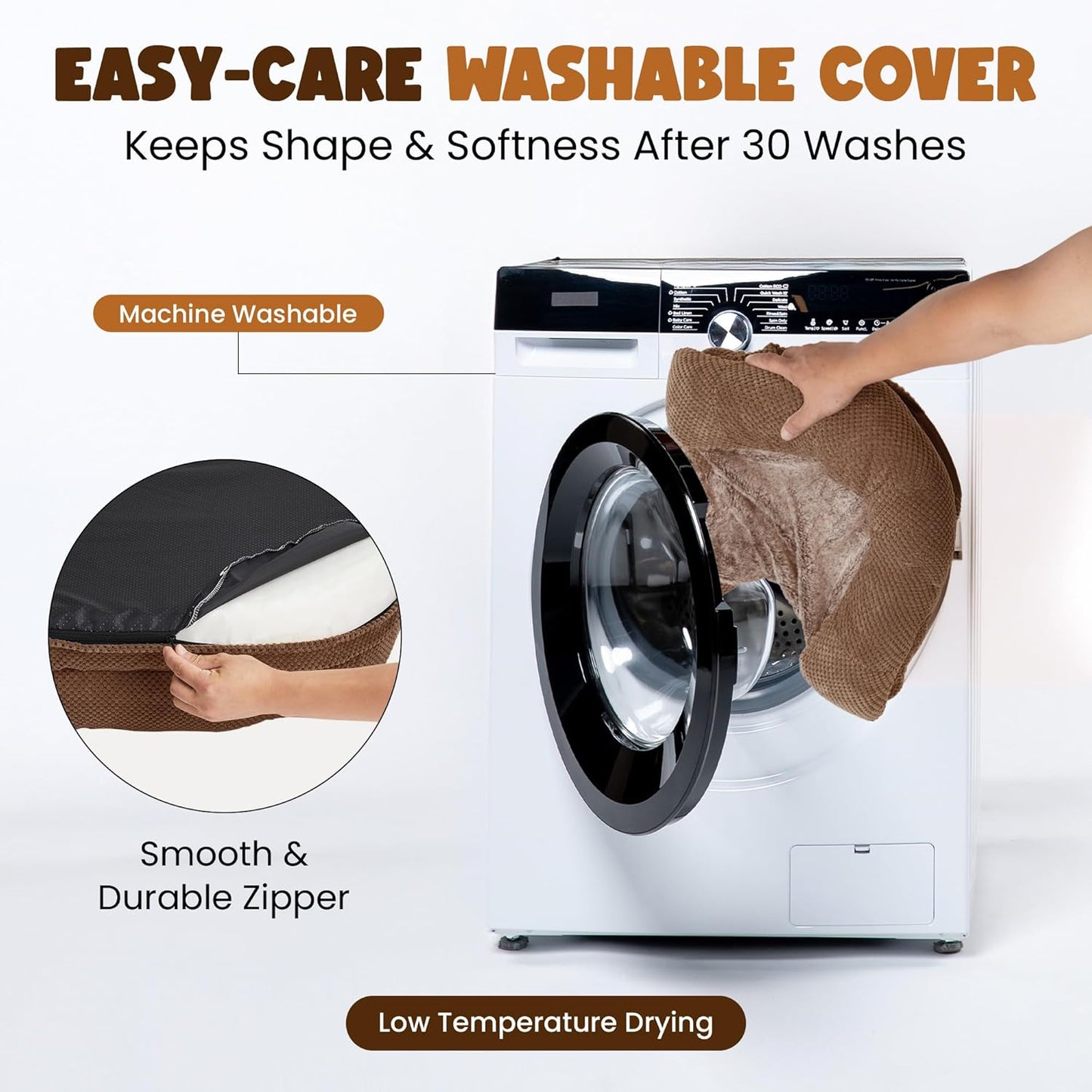 XXL Dog Bed for Extra Large Dogs – Orthopedic Egg Crate Foam Couch with Bolster, 4.7-inch Thick, Washable Removable Cover, Plush Sofa Pet Bed, XLarge Sized, 52"x40", Camel