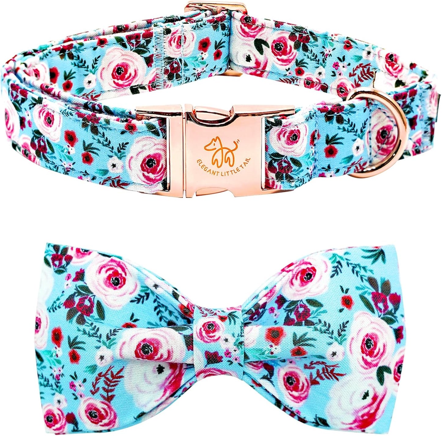 Elegant little tail Dog Collar, Rose Print Pet Collar Summer Dog Collar Durable Metal Buckle Dog Collars Cotton Pet Adjustable Dog Collars for Medium Dogs