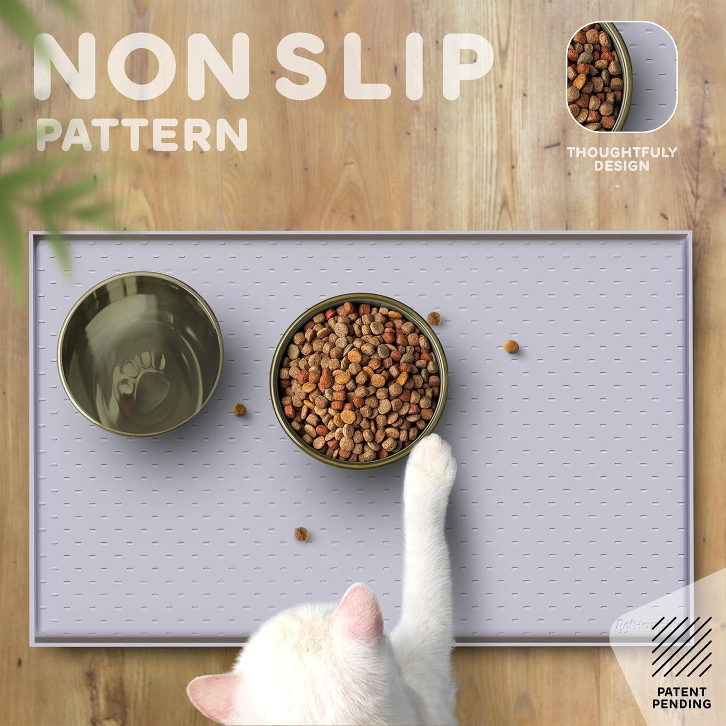 Dog Food Mat - Raised Edges Dogs Mat for Food and Water Prevent Spill, Waterproof Cat Food Mats Protect Floors, Easy Clean Dog Bowl Mats for Food and Water, Silicone Pet Food Tray