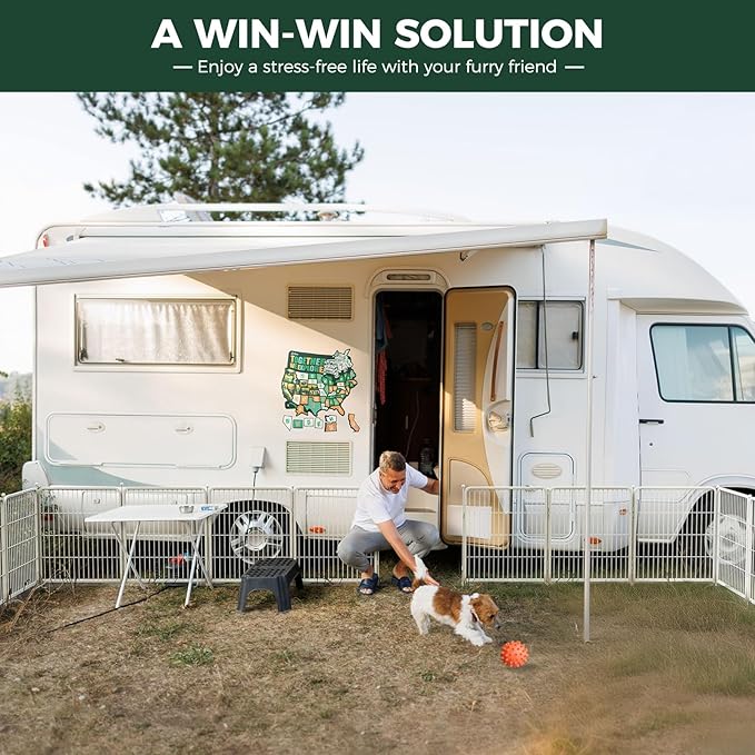 FXW Rollick Unleashed Dog Playpen for Indoor, Yard, RV Camping, 24 inch 32 Panels for Small and Puppy Dogs, White│Patented