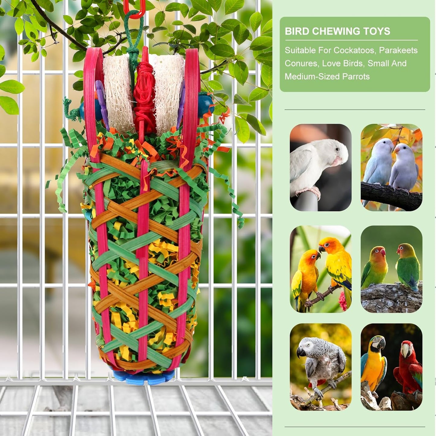 Kyouki Parakeets Toys, 2 PCS Bird Chewing Toys – Perfect for Cockatoos, Conures, Love Birds, Small & Medium Parrots, Fun Foraging & Tearing Bird Cage Accessories