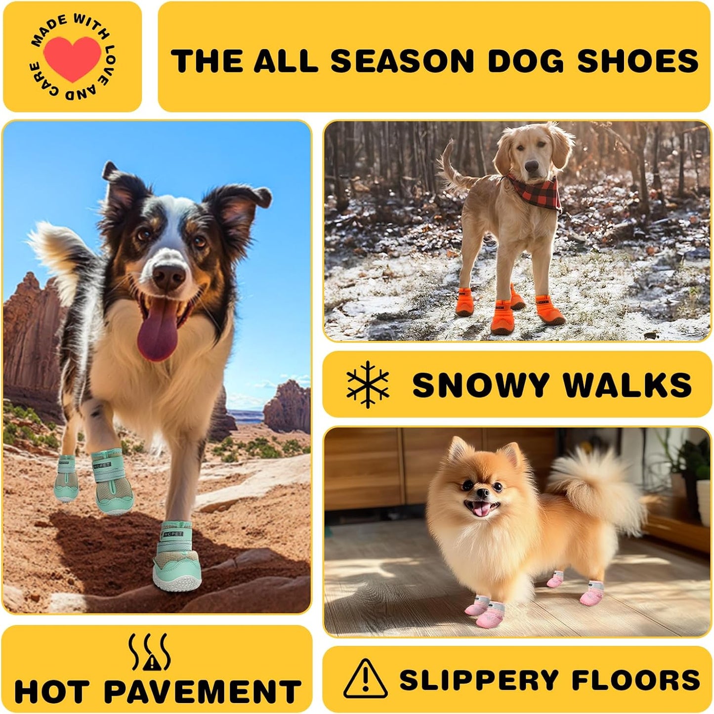 Hcpet Dog Boots Waterproof Dog Shoes for Medium Large Dogs, Anti-Slip Dog Booties Paw Protector for for Hot Pavement Winter Snow Hiking with Reflective Straps 4PCS, 3 (width 1.77 inch) for 31-38 lbs
