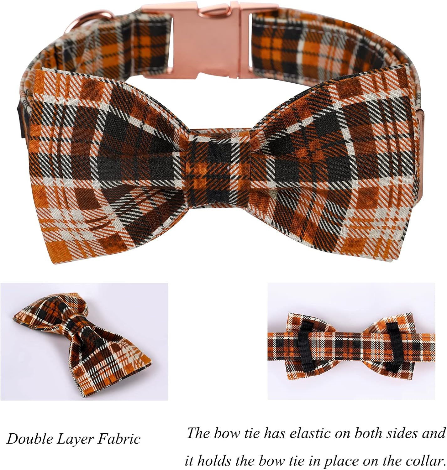 Lionet Paws Halloween Dog Collar with Bowtie - Cute Cotton Adjustable Fall Bowtie Dog Collar with Metal Buckle for Small Medium Large Dog Girl Boy Gift, XS, Neck 8-12in