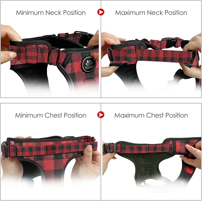 NESTROAD No Pull Dog Harness with Leash, Reflective No Choke Pet Vest Harness,Adjustable Soft Padded Dog Harness with Easy Control Handle for Medium Dogs(Checkered Red,Medium)