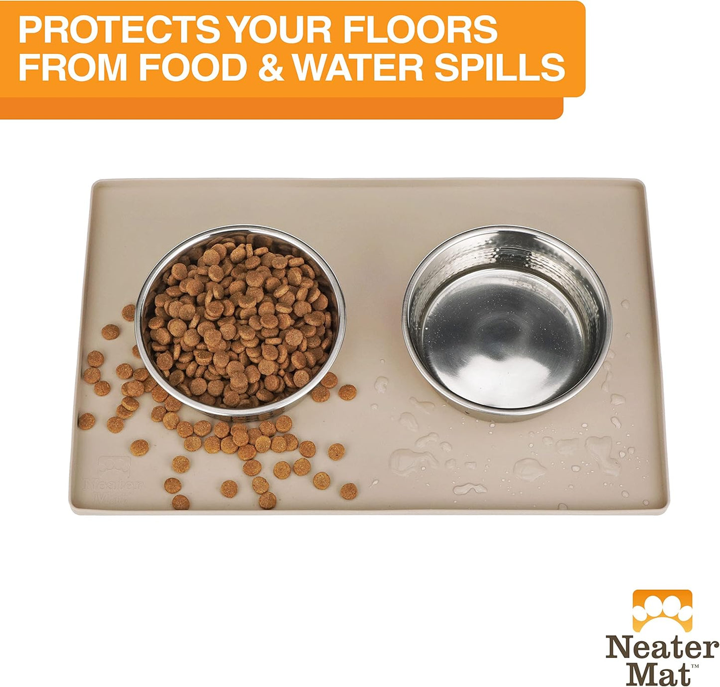 Neater Pet Brands Neater Mat Pet Mats for Food and Water, Cat & Dog Bowl Mat Waterproof Silicone, Feeding Tray, Dog Food Mats for Floors, Placemat w/Raised Edge for Under Bowls, 16” x 10”, Cappuccino