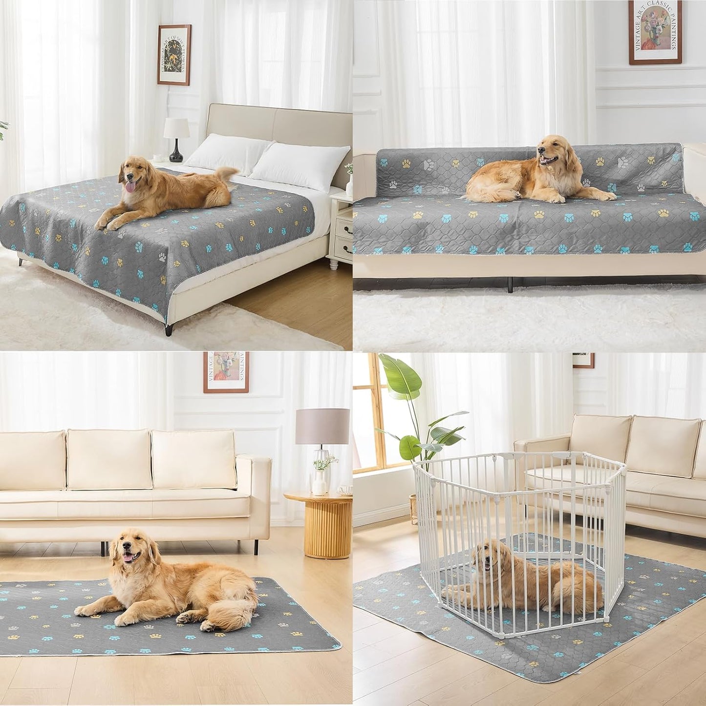 Aitmexcn Washable Puppy Dog Pee Pad, 4PCS 100% Waterproof Whelping Training Mat for Puppy/Senior Dog, Fast Drying Reusable Puppy Pads for Indoor, Outdoor and Car Travel- 32x36'' Llight Gray