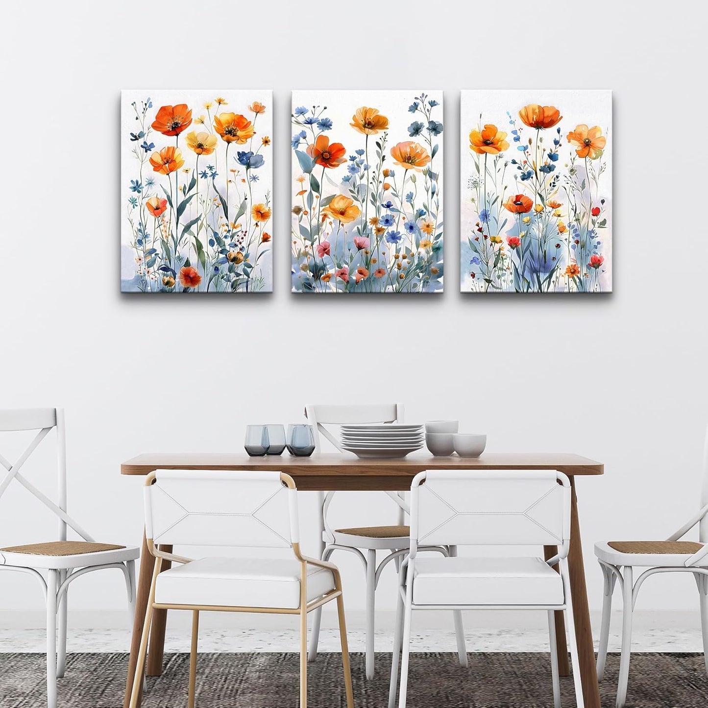 TTHYUEWS Large Canvas Wall Decor for Living Room Boho Wall Art for Bedroom Wall Decorations For Kitchen Family Room Wall Pictures Artwork Flowers Watercolour Paintings Modern Home Decor 3 Pieces