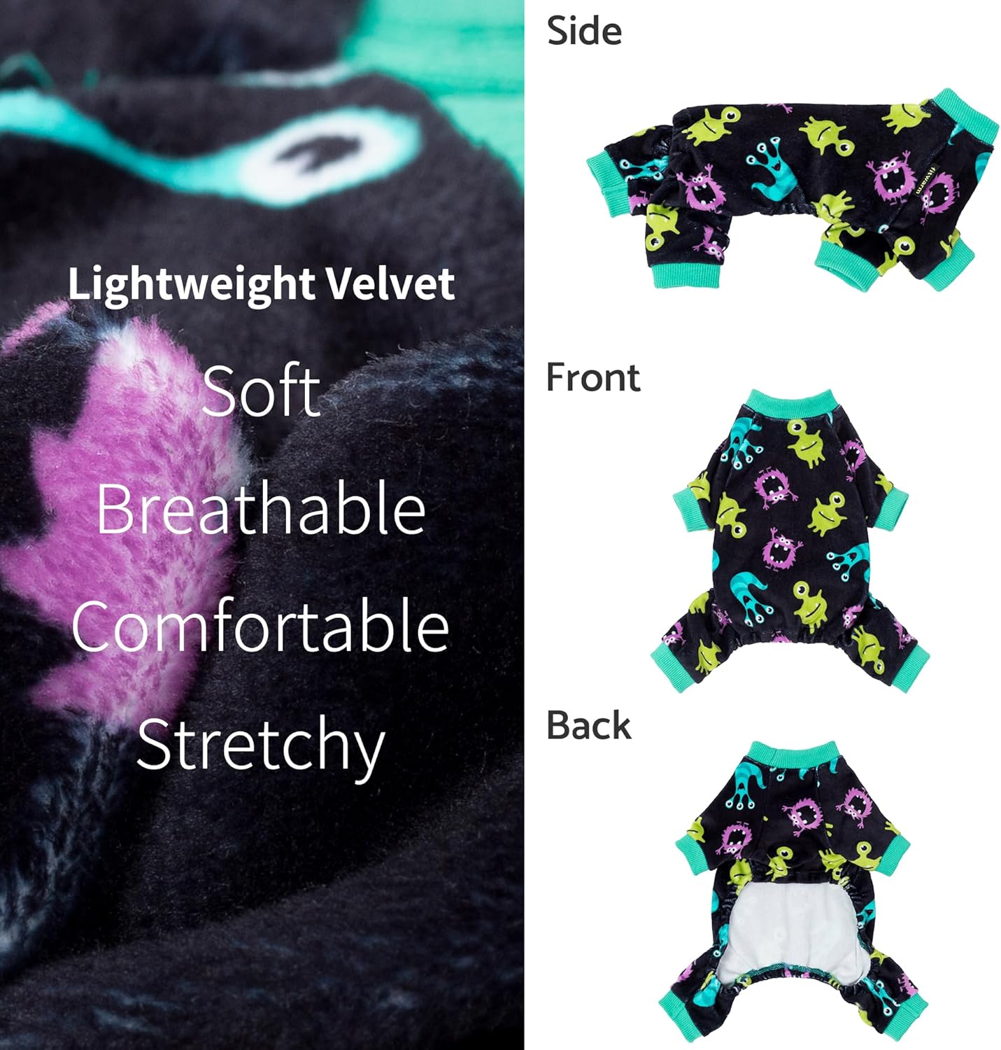 Fitwarm Cute Monster Halloween Dog Pajamas, Funny Costumes for Small Dogs Boy Girl, Festive Pet Clothes, Green, Purple, Black, Medium