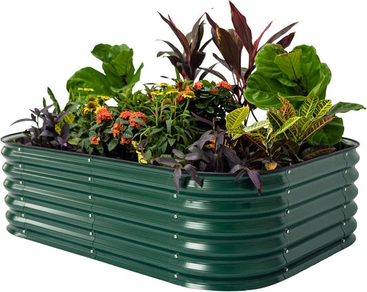 Vego garden Aluzinc Raised Garden Bed Kits, 17" Tall 6 in 1 Modular Metal Raised Planter Bed for Vegetables Flowers Patio Ground Planter Box-British Green
