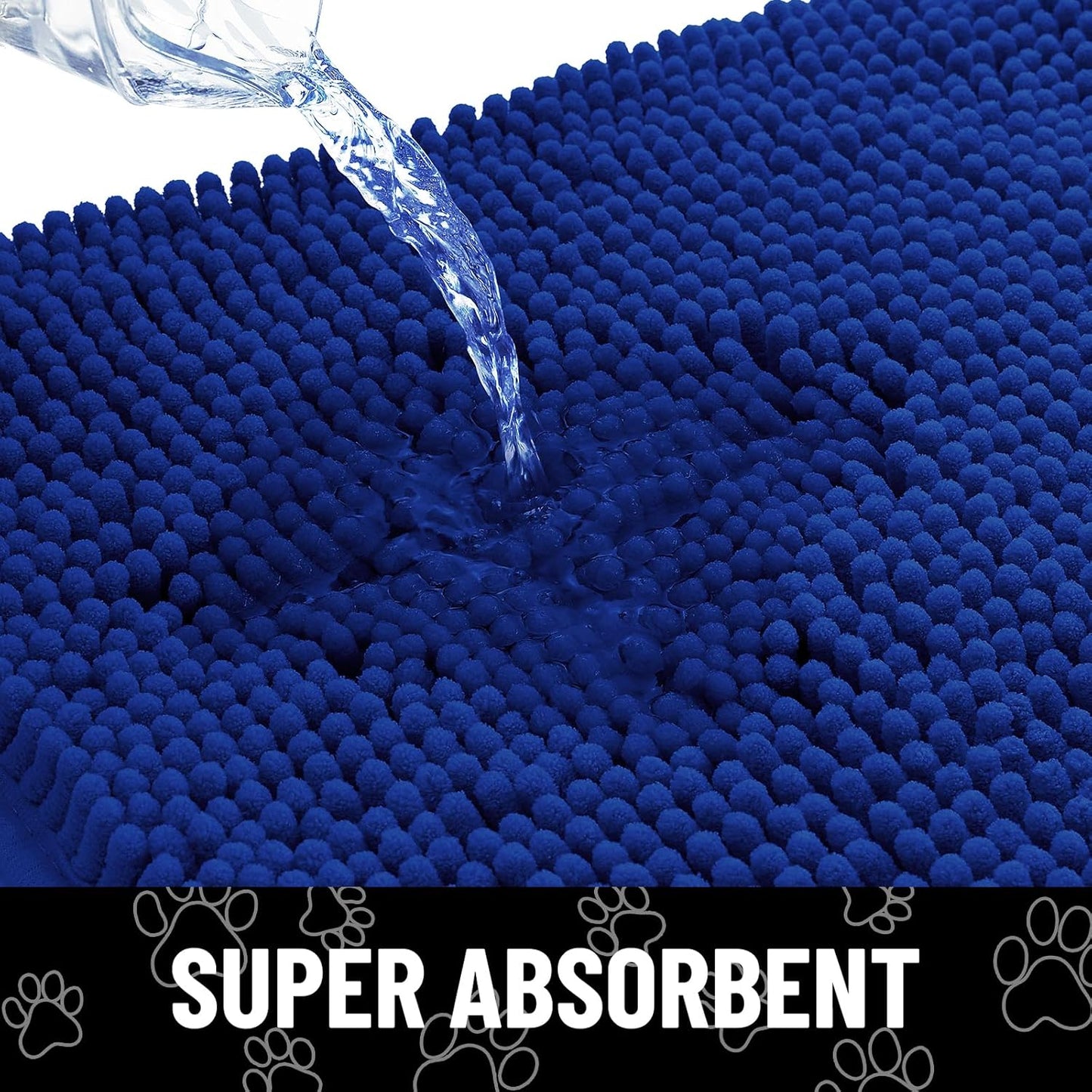 Smiry Dog Door Mat for Muddy Paws, Absorbent Dirt Trapper Non Slip Quick Dry Washable Chenille Mat for Mud Dogs, Entry Rug for Indoor and Outdoor (36x24 Inches, Royal Blue)