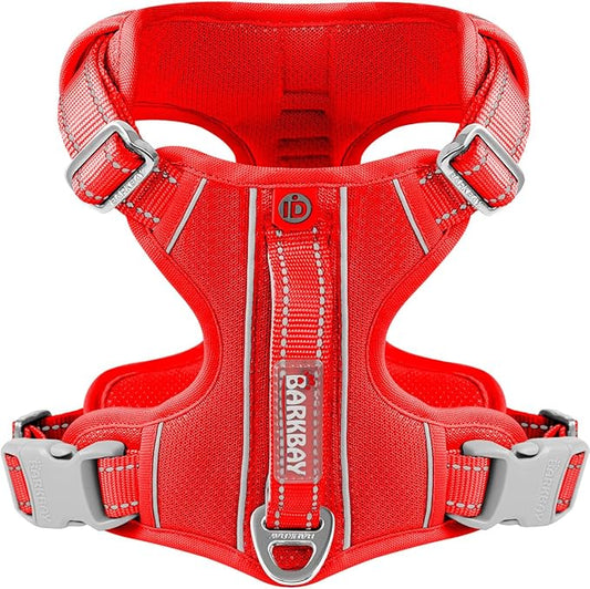 BARKBAY Dog Harness No Pull with ID Tag Pocket - Heavy Duty, Reflective, Easy Control for Large Dogs(Red,S)