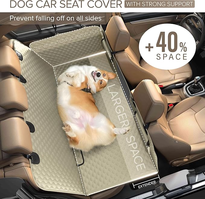 Back Seat Extender for Dogs, Heavy Duty Dog Car Seat Cover for Back Seat and Aggressive Chewer, Large Hard Bottom Car Seat Cover for Dogs, Dog Hammock for Car, Travel Pet Car Bed for Car, SUV, Truck