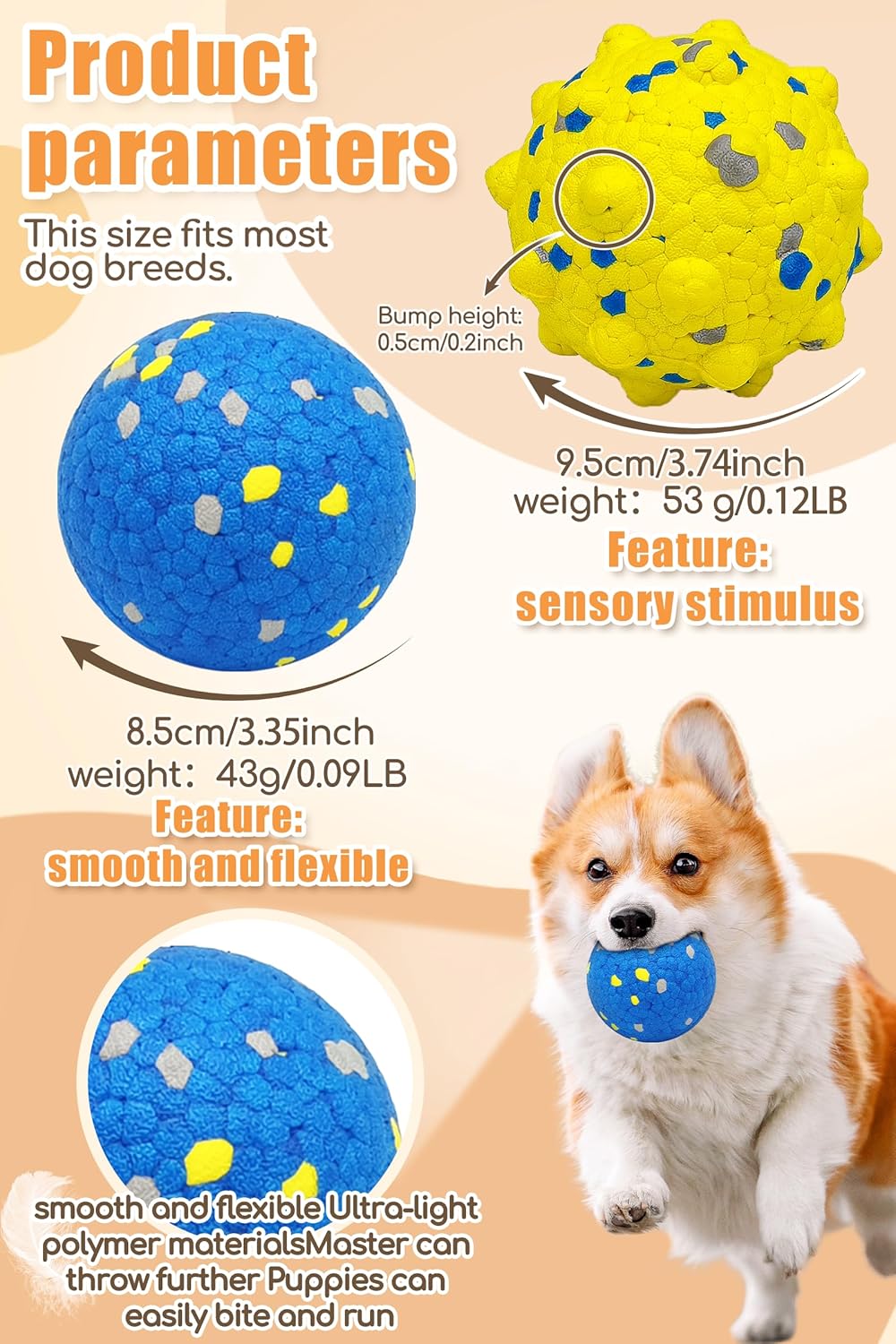 Dog Tennis Balls for Aggressive Chewers, Indestructible Durable Bouncy Interactive Toy for Dogs Fetch Game Lightweight Floating Outdoor Training(2 Yellow Point+ 2 Blue Cirle Medium)