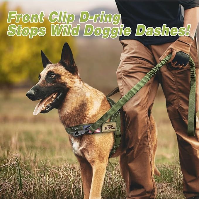 Forestpaw No Pull Dog Harness - Soft Flannel Padded Tactical Dog Vest Harness with Quick Release Buckle, Adjustable Reflective Pet Harness for Medium Dogs Walking Training,Green M