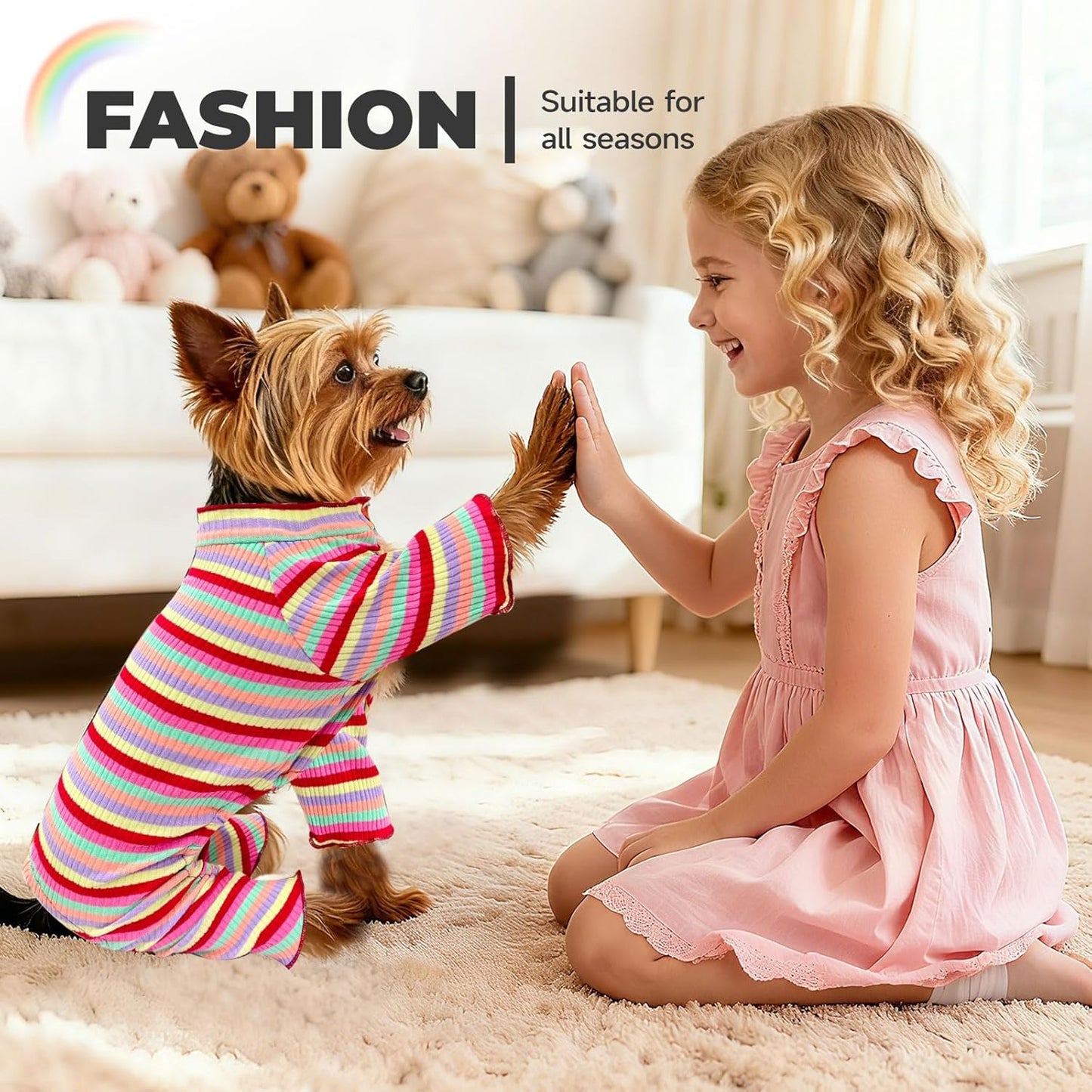 BAEJMJK Striped Dog Pajamas Stretchy Cute Four-Legged Boy Girl Dog Clothes with Sleeves Comfortable Dogs Jumpsuit Colorful Pet Puppy Outfits Apparel for Small Medium Dogs Cats(Red,X-Large)