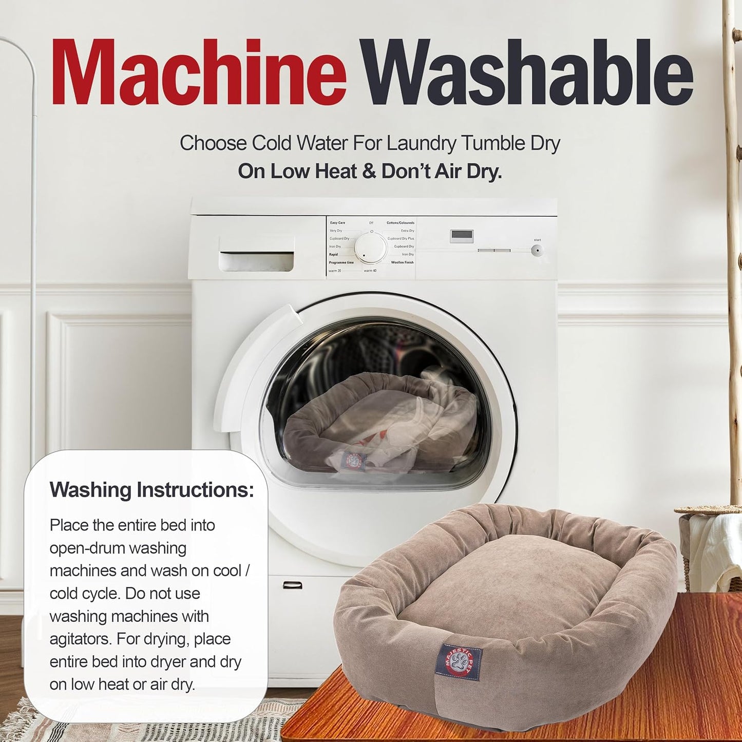 Majestic Pet 24 Inch Micro Velvet Calming Dog Bed Washable 24x19x7 (Inch) – Cozy Soft Round Donut Dog Bed with Spine for Head Support - Pet Bed Small - Pearl