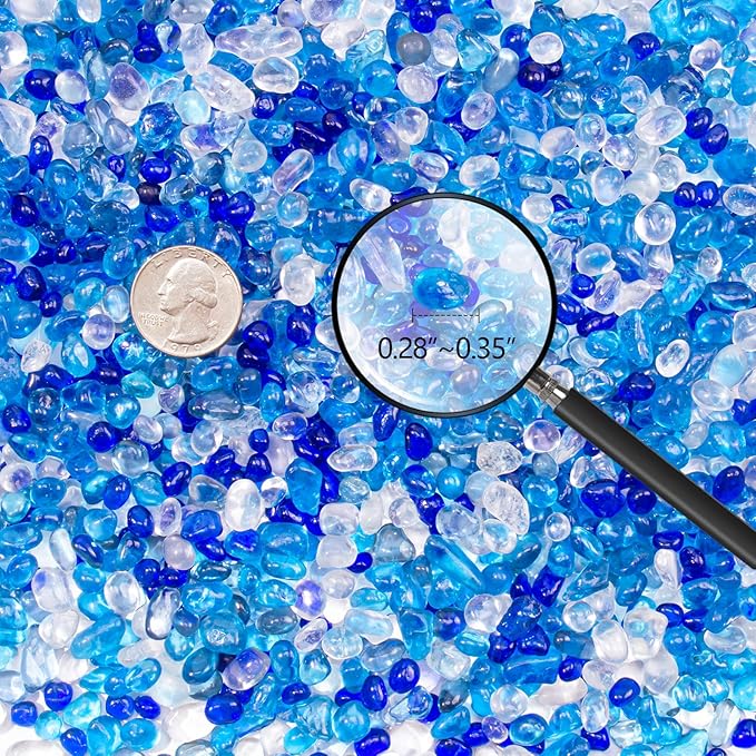 Keedolla 15 Oz Blue Mix Aquarium Glass Pebbles Stones Fish Tank Rocks Gravel, Aquarium Rocks Glass Gems Stones for Crafts, Vase Fillers, Garden, Succulent Plants Decor