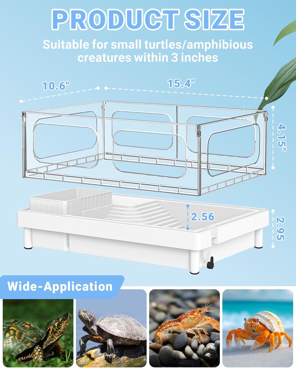 Small Turtle Tank with Filter, Acrylic Turtle Tank Starter Kit, Reptile Habitat and Terrarium with Multi-Functional Areas for Tortoise,Crab,Crayfish,Small Reptile. (Tank+Filter)