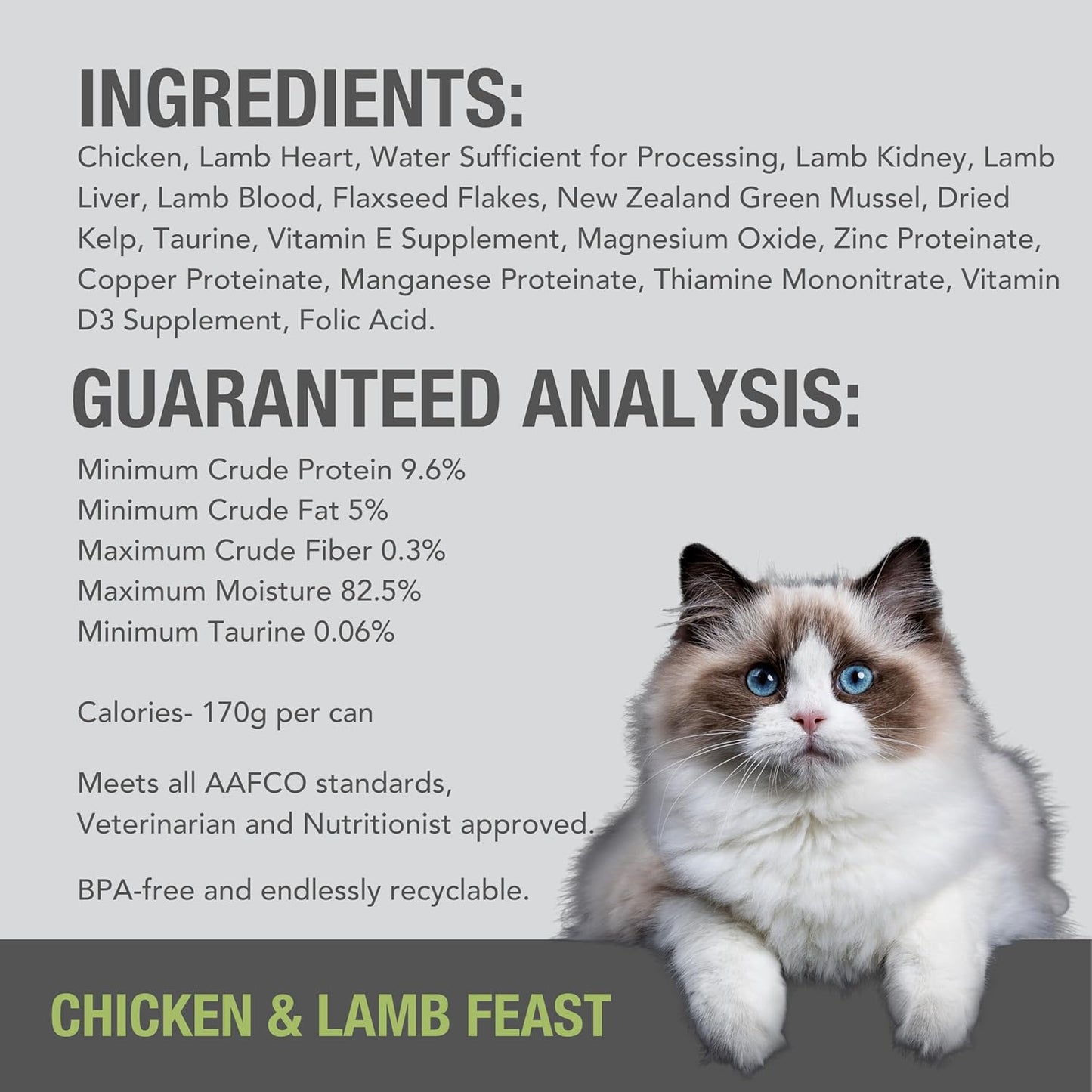 Feline Natural New Zealand Canned Catfood Wet Food, High-Meat, Low-Carb, & Grain Free Cat Food Wet, Chicken and Lamb Feast, 6 oz, Pack of 12