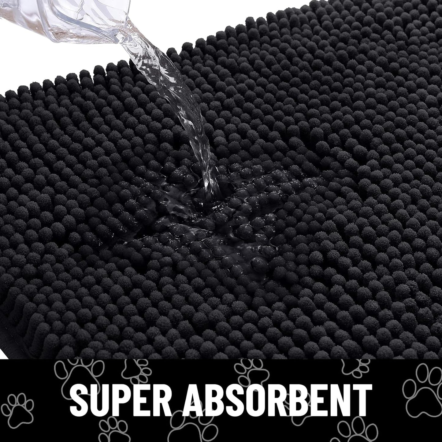 Smiry Dog Door Mat for Muddy Paws, Absorbent Dirt Trapper Non Slip Quick Dry Washable Chenille Mat for Mud Dogs, Entry Rug for Indoor and Outdoor (70x24 Inches, Black)