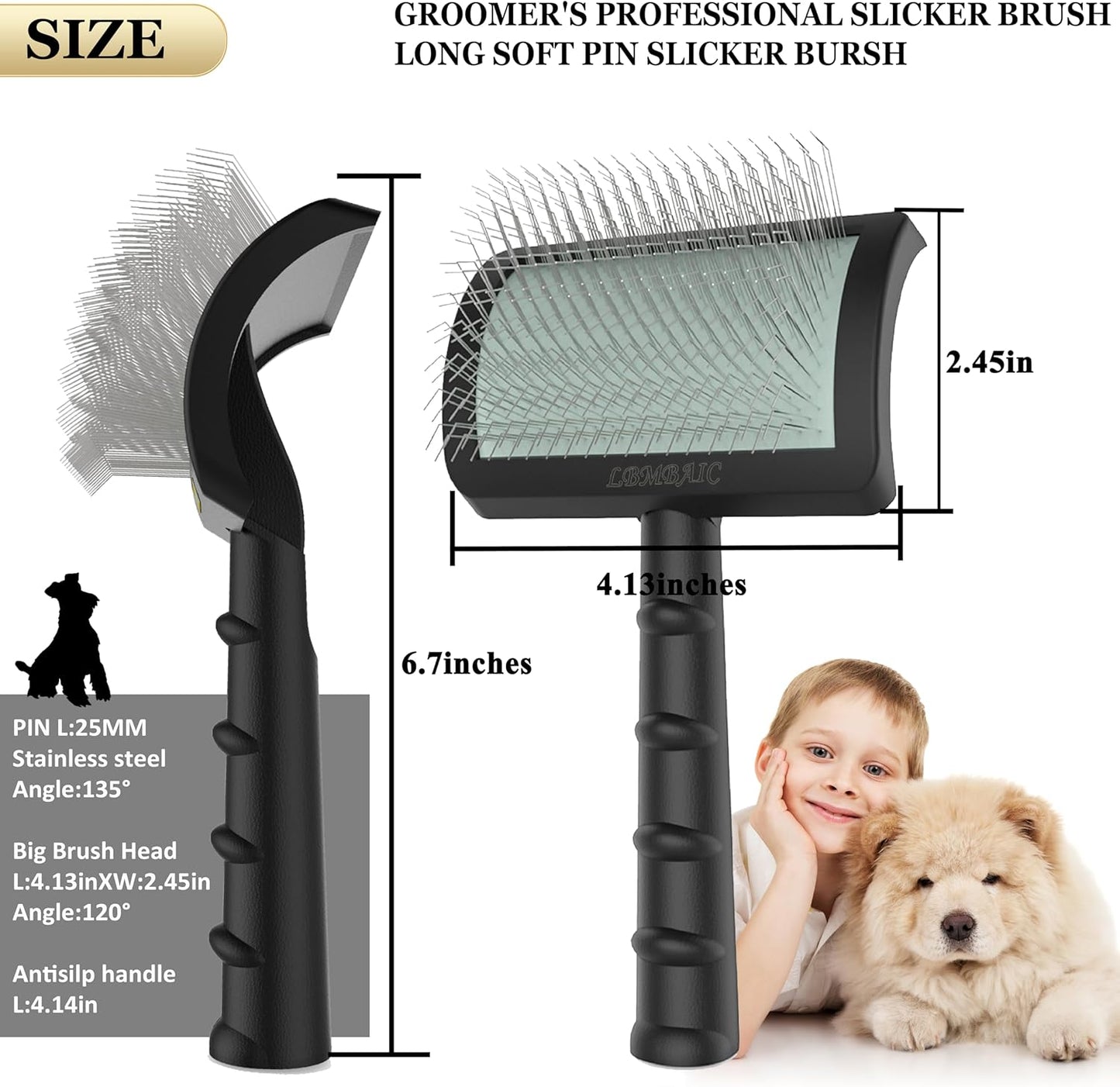 Dog Slicker Brush for Poodles,Doodles,Goldendoodles Grooming Fluffy Shedding Tangles Mats Knots Easy and Quick Best Dog Slicker Brush for Long Thick Curly Coat Labradoodles Dematting.25mm(1'')