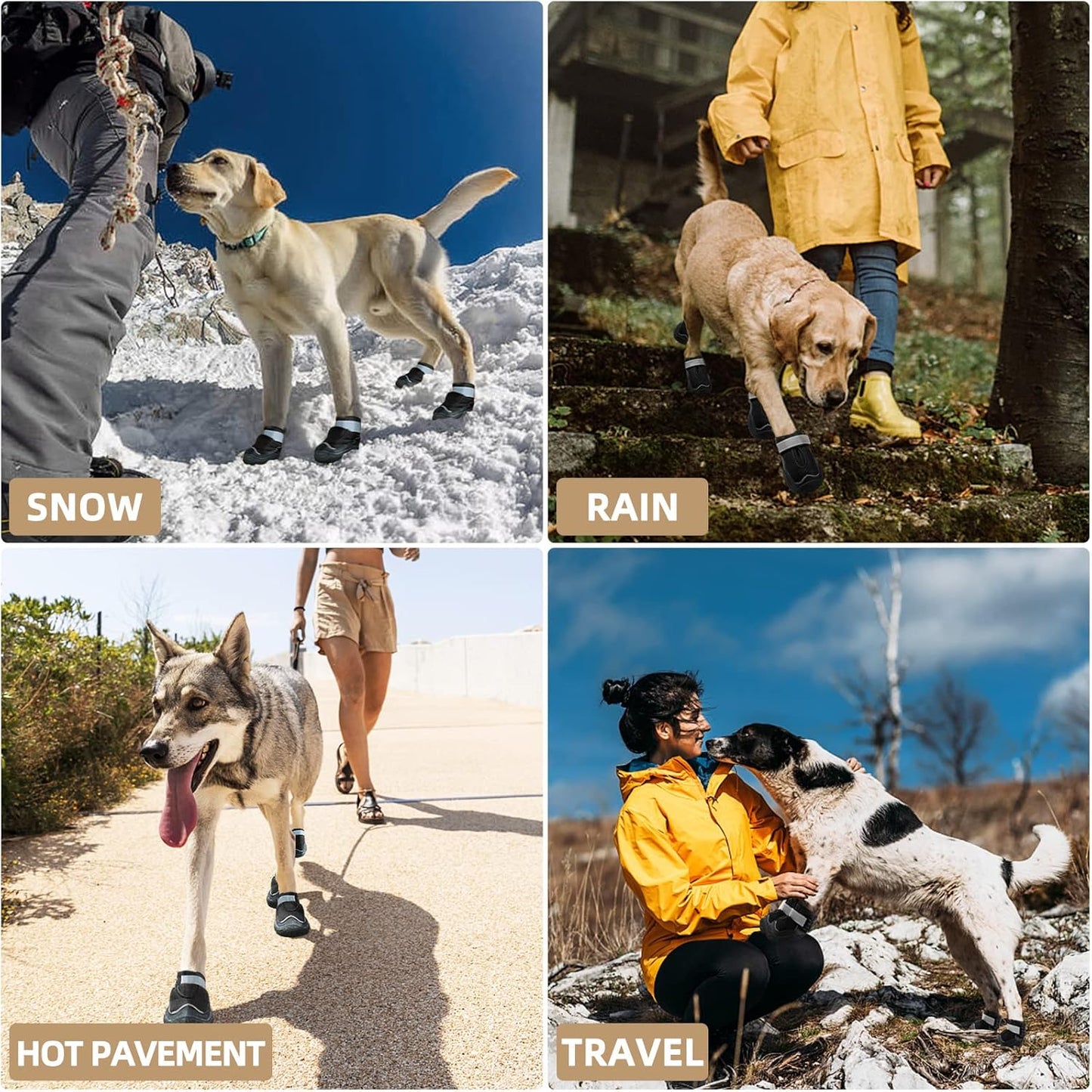 Hcpet Dog Boots for Large Dogs, Dog Shoes for Hot Pavement Winter Snow, Paw Protector Dog Booties Designed for Comfort and Breathability, Outdoor Booties for Small Medium Dogs for Hiking Black Size 8