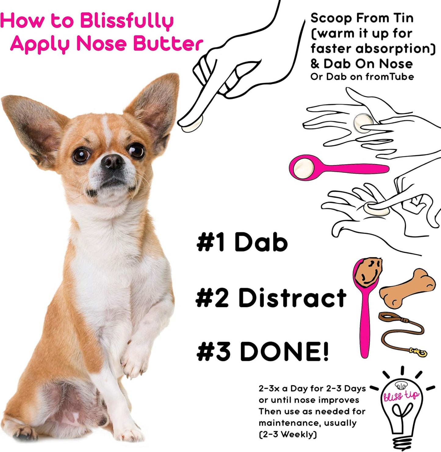 The Blissful Dog Long Coat Chihuahua Nose Butter for Dry, Cracked Skin, Lick-Safe Dog Nose Balm with Moisturizing Shea Butter, Almond, Olive, and Essential Oils, Pet Supplies, Uncented, 1 oz.