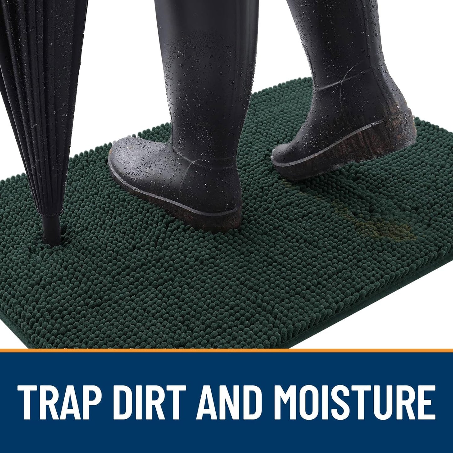 OLANLY Dog Door Mat for Muddy Paws 48x30, Absorbs Moisture and Dirt, Absorbent Non-Slip Washable Doormat, Quick Dry Chenille Mud Mat, Entry Indoor Entryway Carpet for Inside Floor, Blackish Green