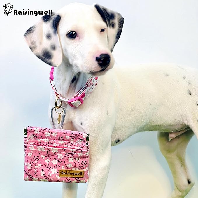 Dog Treat Pouch, Small Cotton Pocket Sized Training Holder, Hand Free Walking Fanny Bag with Carabiner, Self-Closing Pet Feed Snack Reward, Behavior Aids for Puppy Travel or Outdoor Use